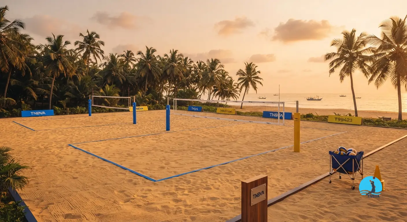 Athletes training on the beach volleyball court