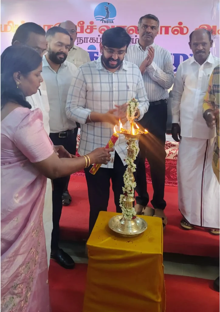 தமிழ்நாடு பீச் வாலிபால் அகாடமி தொடக்க விழா DR. அருண் தம்புராஜ் IAS தொடக்கி வைத்தார்
