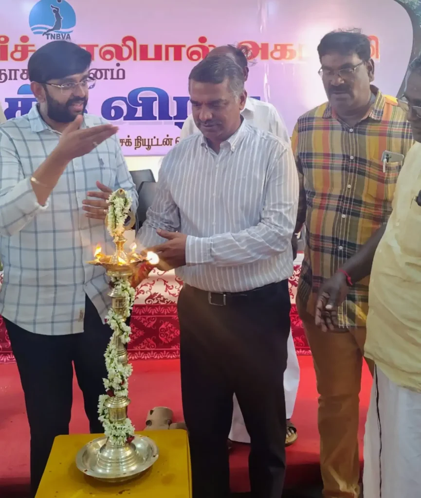தமிழ்நாடு பீச் வாலிபால் அகாடமி தொடக்க விழா DR. அருண் தம்புராஜ் IAS தொடக்கி வைத்தார்