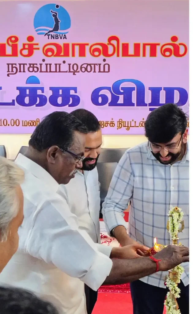 தமிழ்நாடு பீச் வாலிபால் அகாடமி தொடக்க விழா DR. அருண் தம்புராஜ் IAS தொடக்கி வைத்தார்